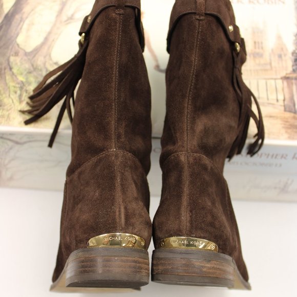 Michael Kors dark brown suede boot with fringe - Picture 5 of 8